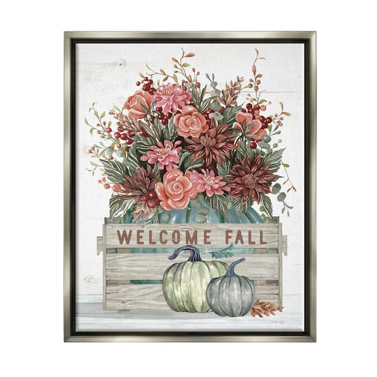 Stupell Industries Welcome Fall Seasonal Blooms Framed Floater Canvas Wall Art